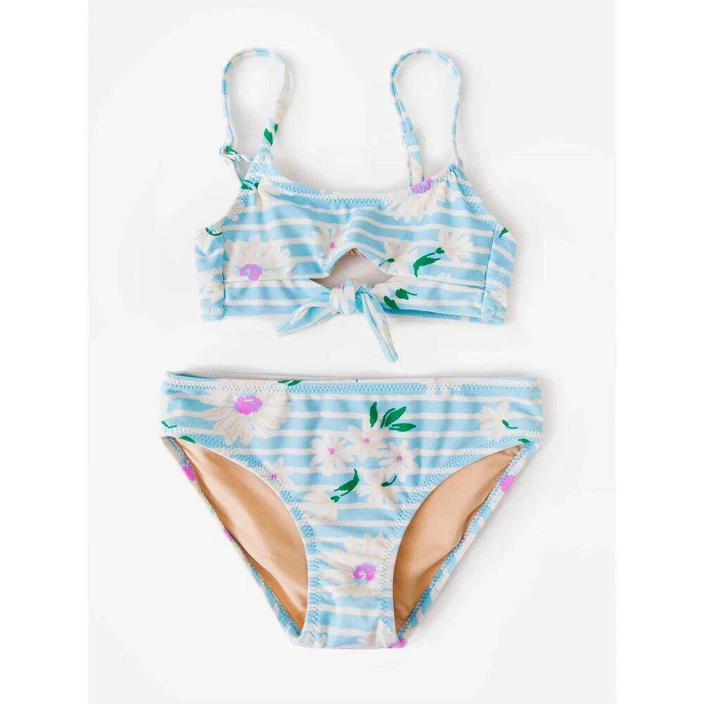 Shade Critters Bikini Set Little Kid 8Y Light Blue Daisy Stripe Bow Front RED723